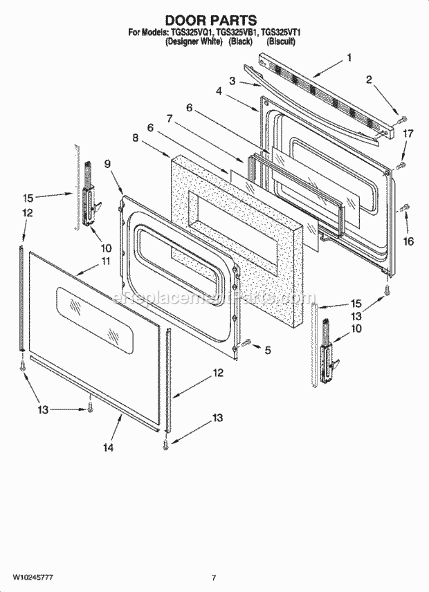 Whirlpool TGS325VQ1 Range Door Parts Diagram