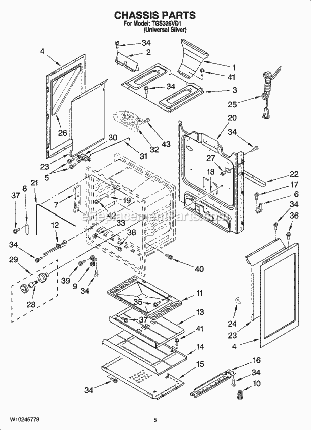 Whirlpool TGS326VD1 Range Chassis Parts Diagram