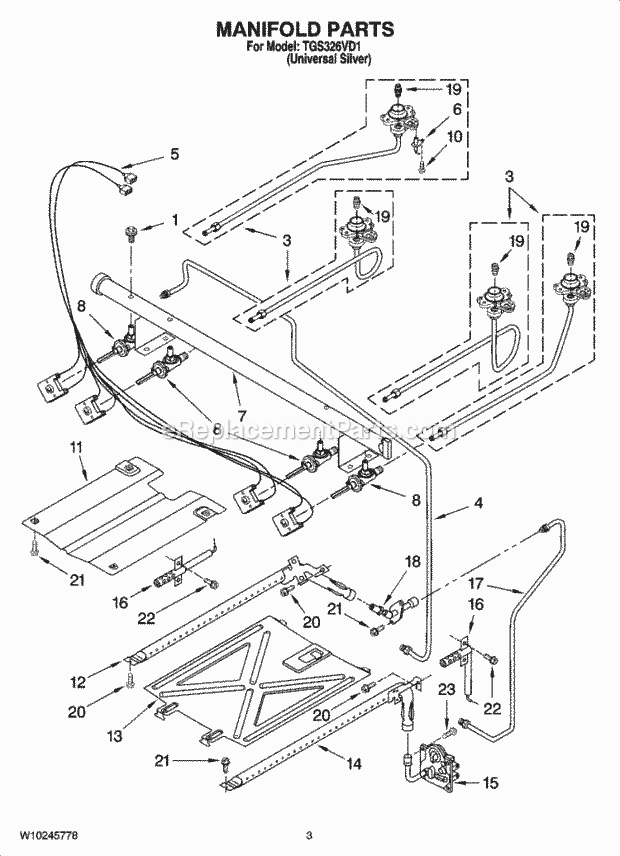 Whirlpool TGS326VD1 Range Manifold Parts Diagram