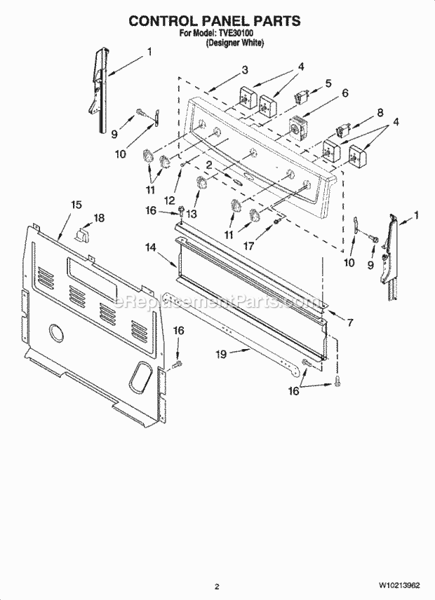 Whirlpool TVE30100 Freestanding Electric Control Panel Parts Diagram