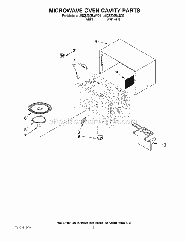 Whirlpool UMC5200BAW00 Microwave Microwave Oven Cavity Parts Diagram