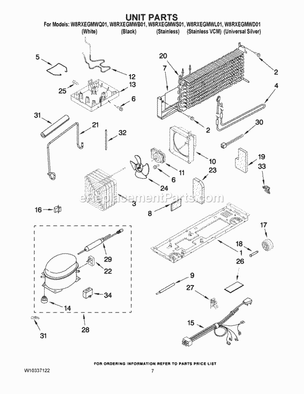 Whirlpool W8RXEGMWS01 Top Freezer Refrigerator Unit Parts Diagram