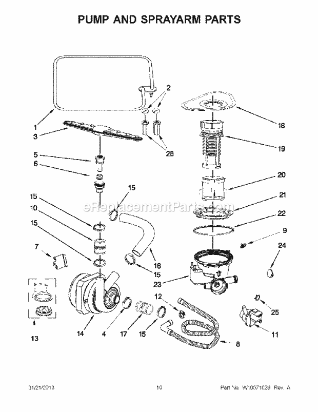 Whirlpool WDF518SAAB0 Undercounter Dishwasher Pump and Sprayarm Parts Diagram