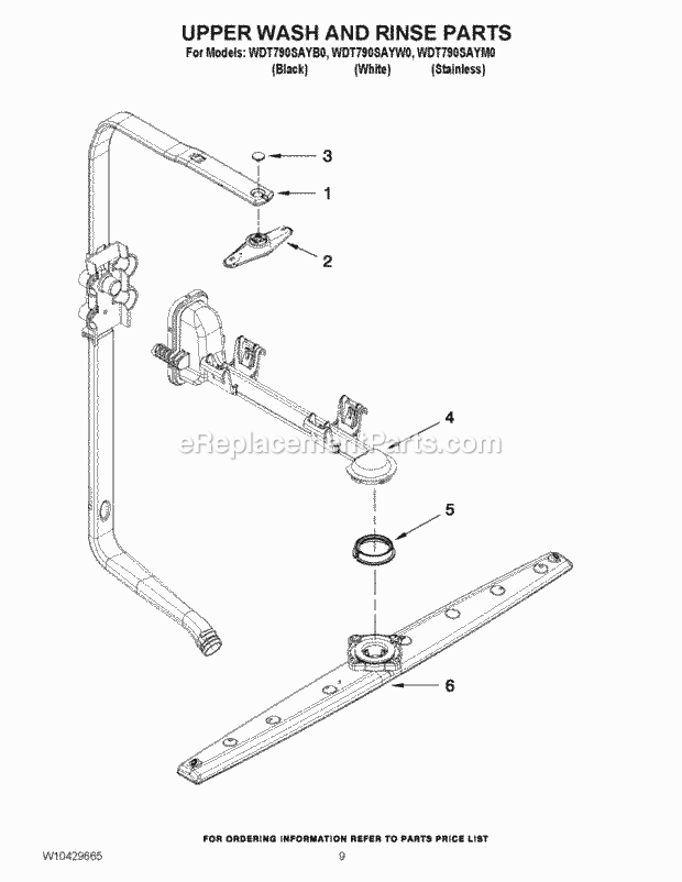 Whirlpool WDT790SAYM0 Undercounter Dishwasher Upper Wash and Rinse Parts Diagram