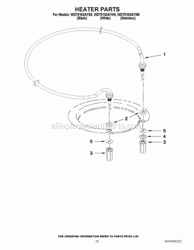Whirlpool WDT910SAYE0 Undercounter Dishwasher Heater Parts Diagram