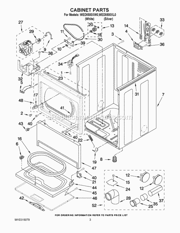 Whirlpool WED5500XW0 Residential Electric Dryer Cabinet Parts Diagram
