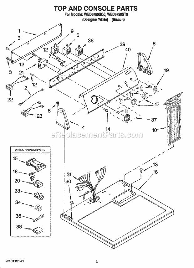 Whirlpool WED5790SQ0 Residential Dryer Top and Console Parts Diagram