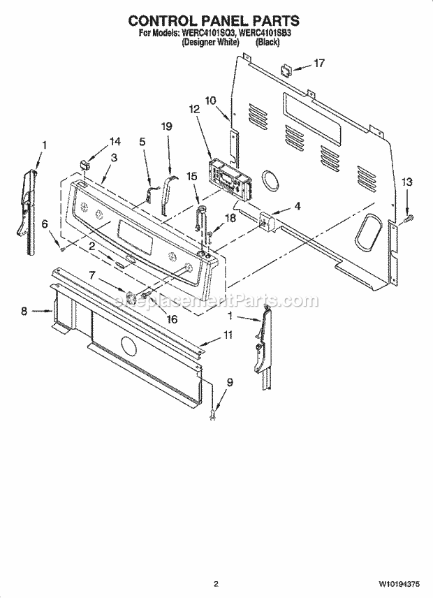 Whirlpool WERC4101SQ3 Freestanding Electric Control Panel Parts Diagram