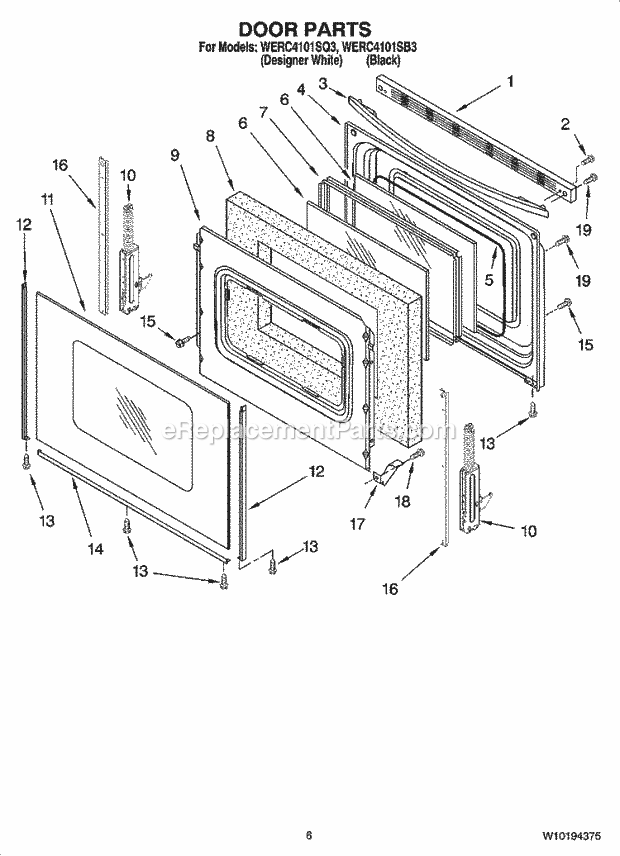 Whirlpool WERC4101SQ3 Freestanding Electric Door Parts, Optional Parts Diagram