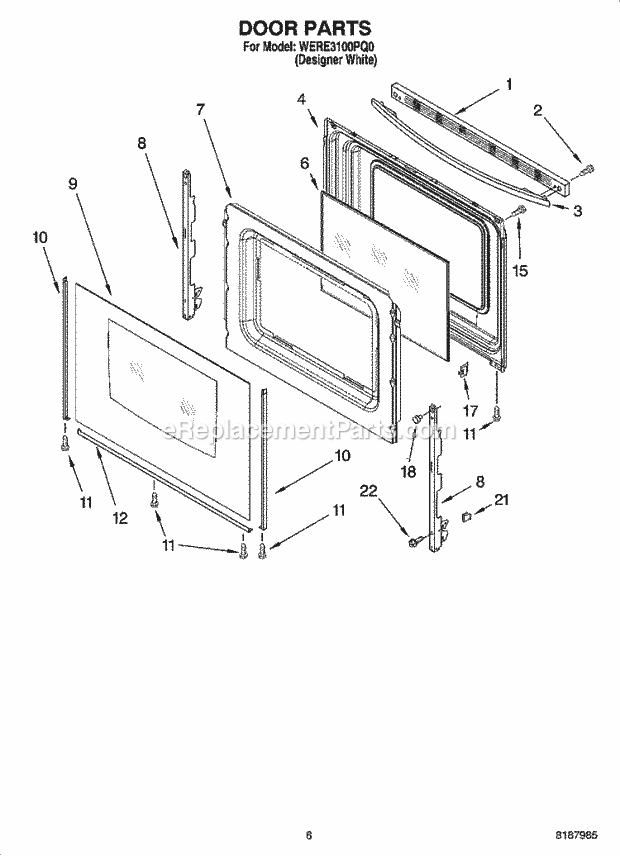 Whirlpool WERE3100PQ0 Freestanding Electric Door Parts, Miscellaneous Parts Diagram