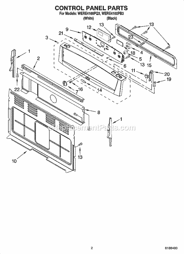 Whirlpool WERE4100PQ3 Freestanding Electric Control Panel Parts Diagram