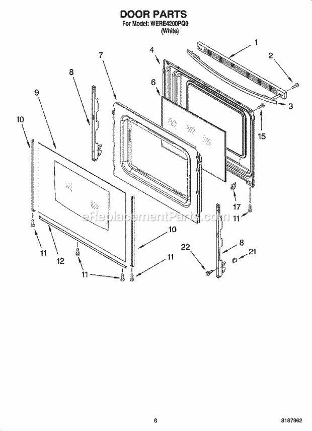 Whirlpool WERE4200PQ0 Freestanding Electric Door Parts, Miscellaneous Parts Diagram