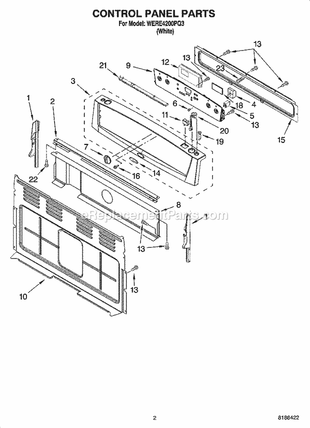 Whirlpool WERE4200PQ3 Freestanding Electric Control Panel Parts Diagram