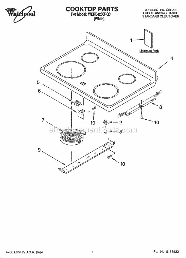 Whirlpool WERE4200PQ3 Freestanding Electric Cooktop Parts Diagram