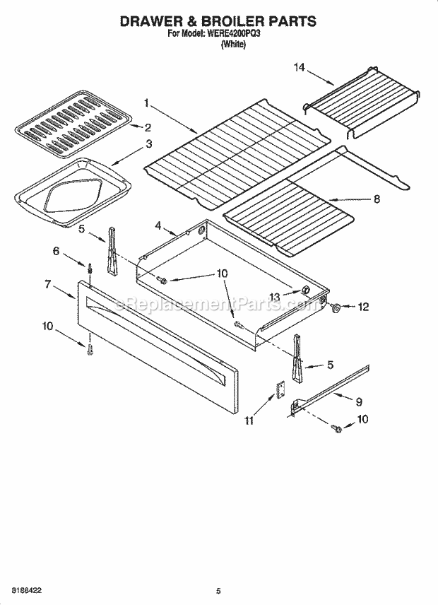 Whirlpool WERE4200PQ3 Freestanding Electric Drawer & Broiler Parts Diagram