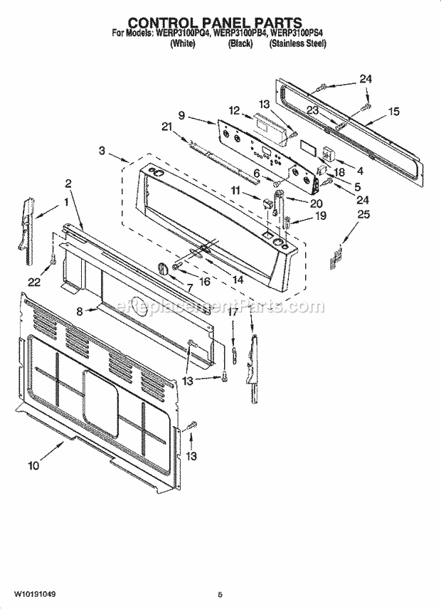 Whirlpool WERP3100PQ4 Freestanding Electric Control Panel Parts Diagram