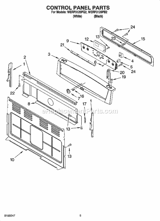 Whirlpool WERP3120PB2 Freestanding Electric Control Panel Parts Diagram