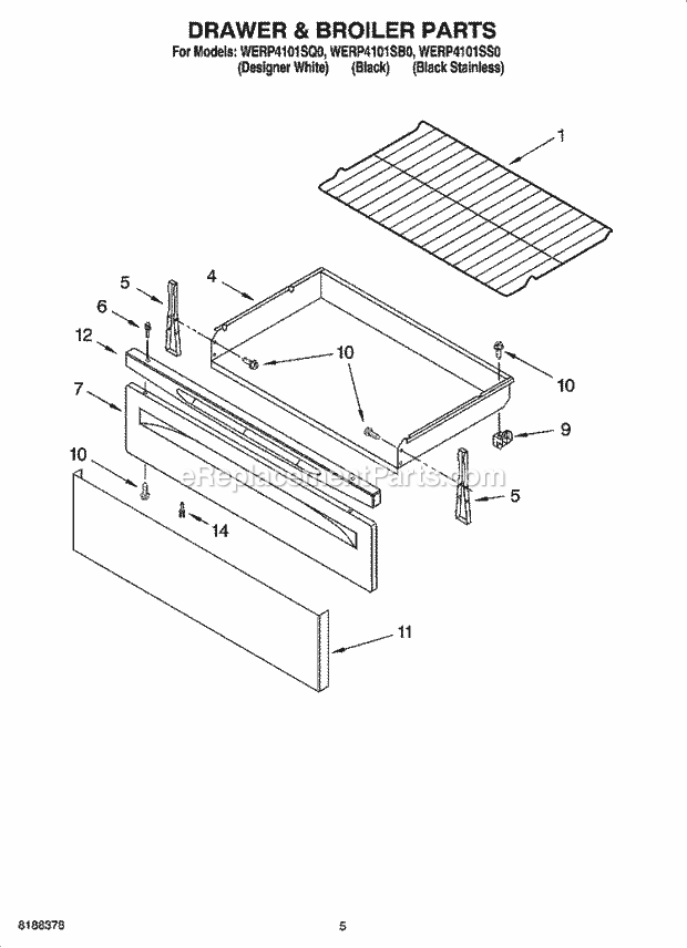 Whirlpool WERP4101SQ0 Freestanding Electric Drawer & Broiler Parts Diagram