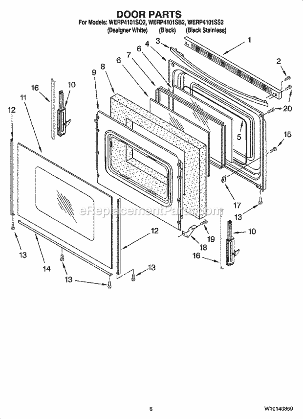 Whirlpool WERP4101SS2 Freestanding Electric Door Parts, Optional Parts Diagram