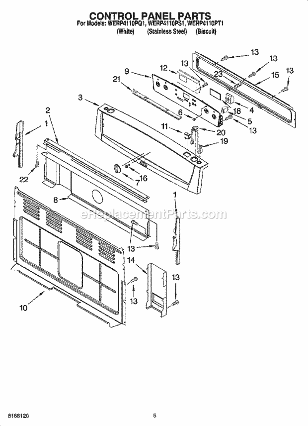 Whirlpool WERP4110PQ1 Freestanding Electric Range Control Panel Parts Diagram