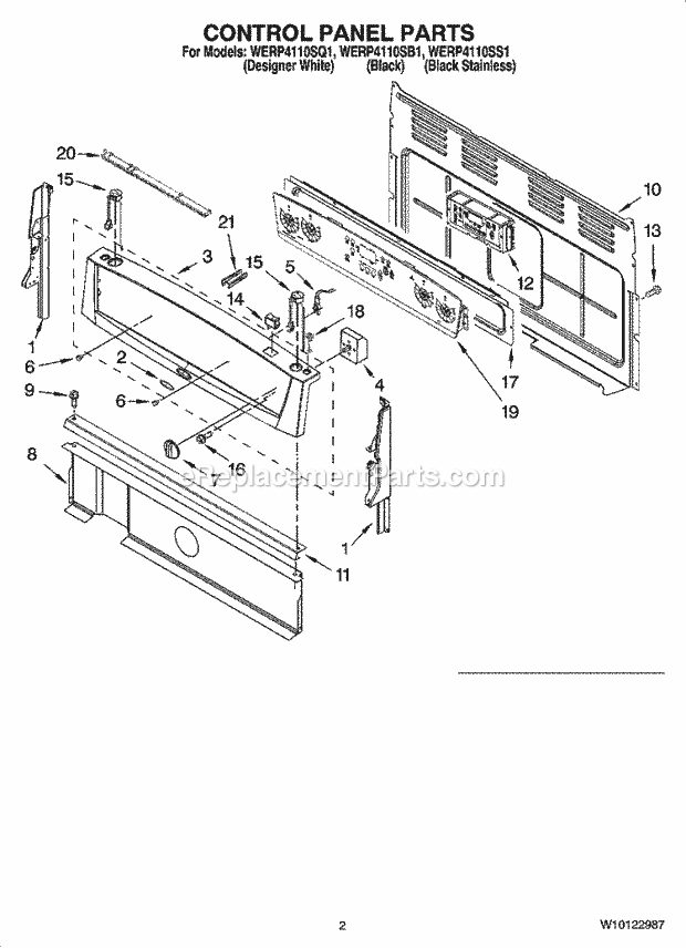 Whirlpool WERP4110SS1 Freestanding Electric Control Panel Parts Diagram