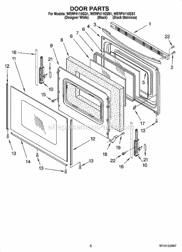 Whirlpool WERP4110SS1 Freestanding Electric Door Parts, Optional Parts Diagram