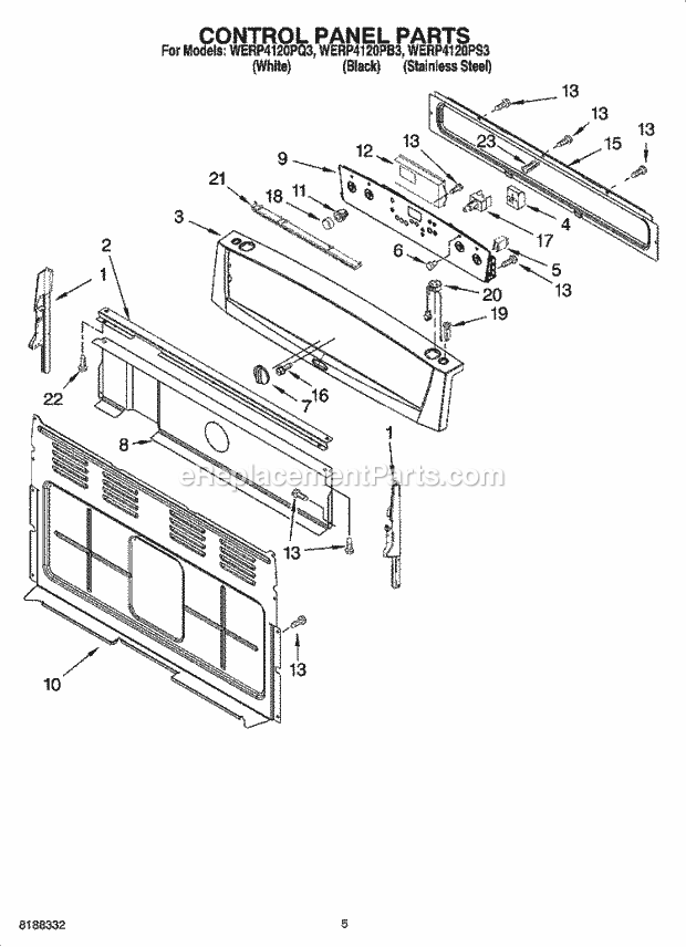 Whirlpool WERP4120PB3 Freestanding Electric Control Panel Parts Diagram