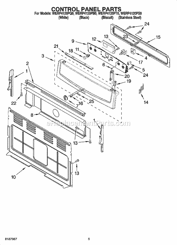 Whirlpool WERP4120PQ0 Freestanding Electric Range Control Panel Parts Diagram