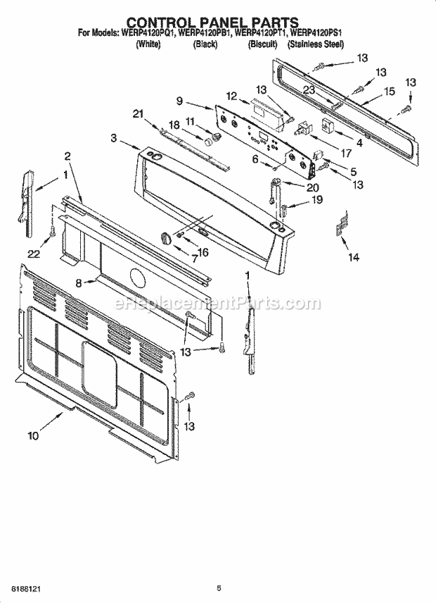 Whirlpool WERP4120PT1 Freestanding Electric Range Control Panel Parts Diagram