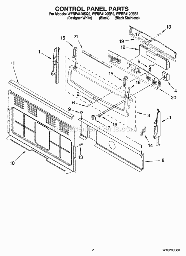 Whirlpool WERP4120SQ2 Freestanding Electric Control Panel Parts Diagram