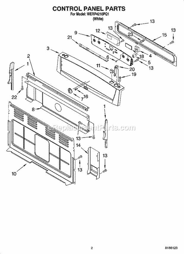 Whirlpool WERP4210PQ1 Freestanding Electric Range Control Panel Parts Diagram