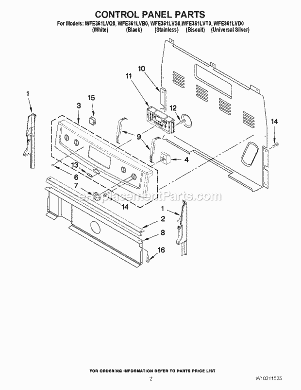 Whirlpool WFE361LVD0 Freestanding Electric Control Panel Parts Diagram