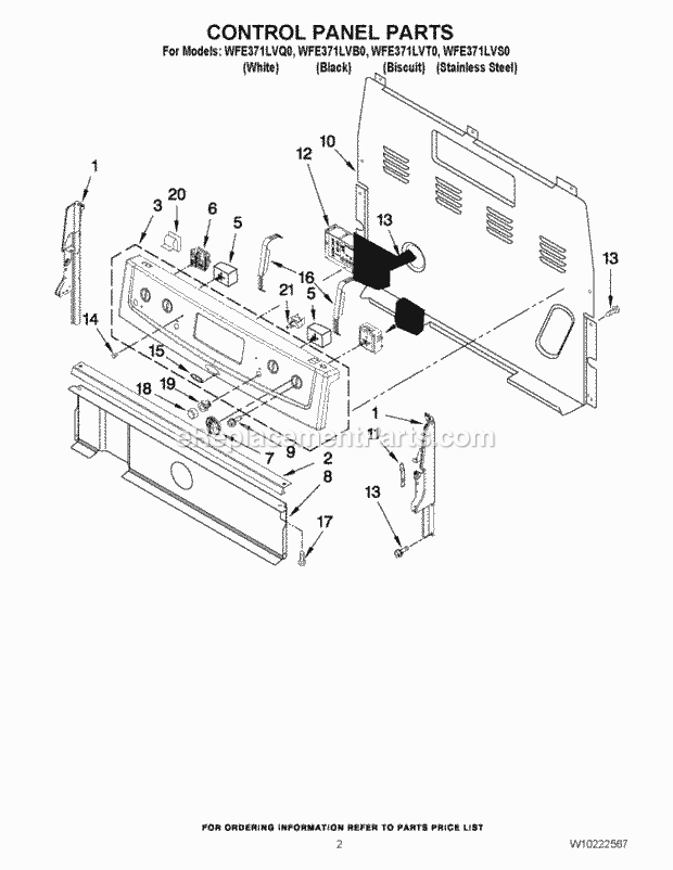 Whirlpool WFE371LVQ0 Freestanding Electric Range Control Panel Parts Diagram