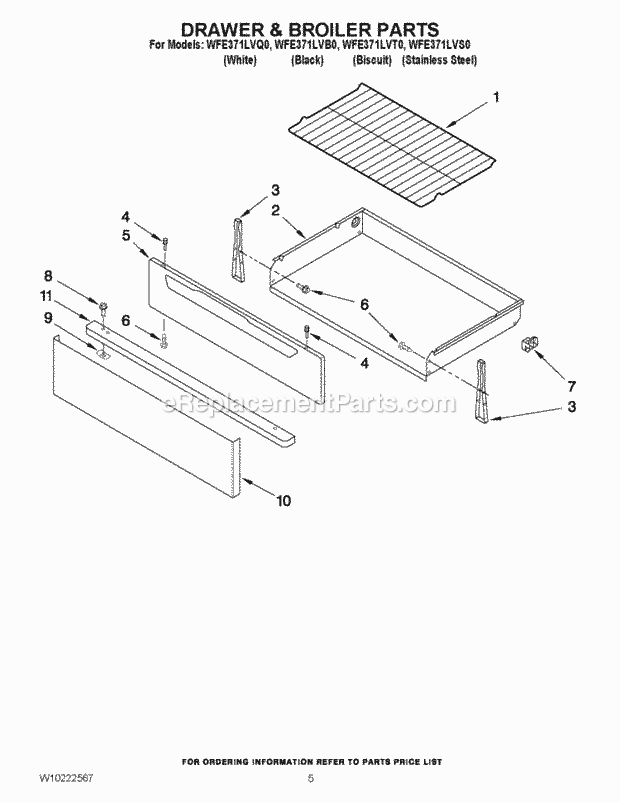 Whirlpool WFE371LVT0 Freestanding Electric Range Drawer & Broiler Parts Diagram