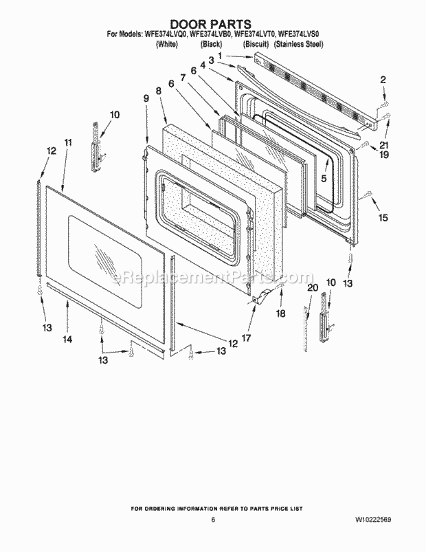 Whirlpool WFE374LVB0 Freestanding Electric Door Parts Diagram