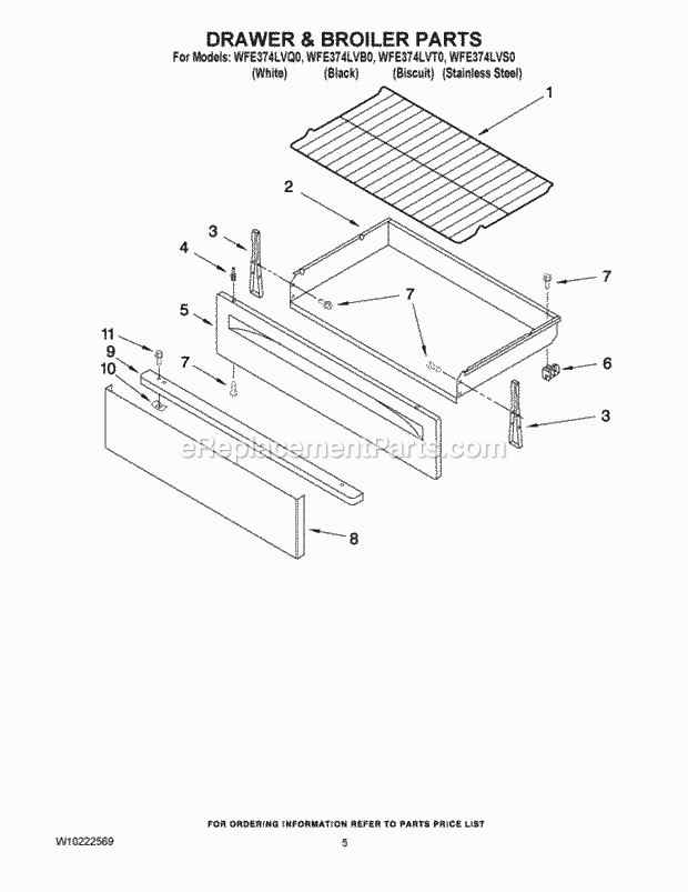 Whirlpool WFE374LVQ0 Freestanding Electric Drawer & Broiler Parts Diagram