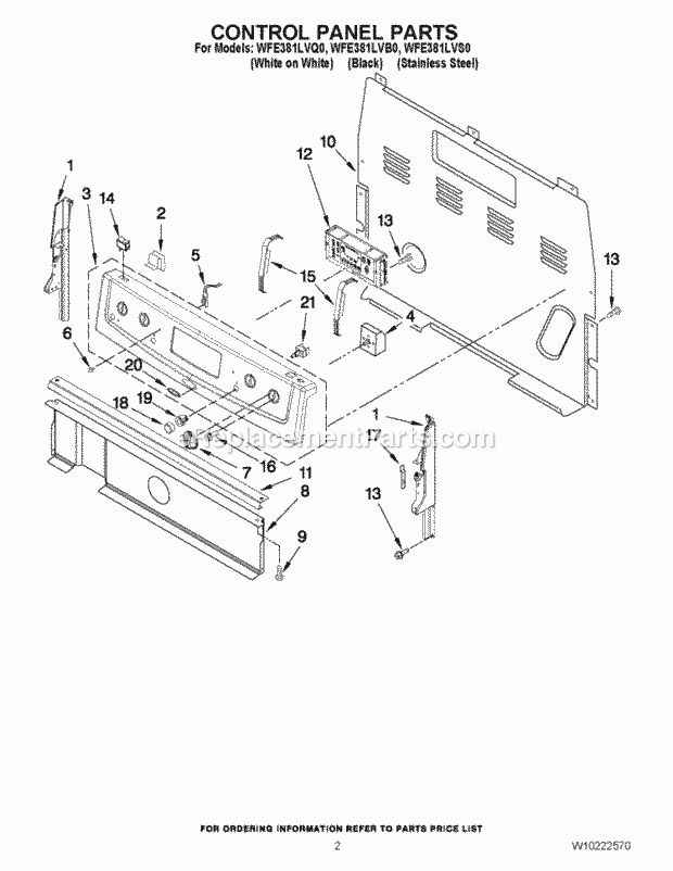 Whirlpool WFE381LVB0 Freestanding Electric Control Panel Parts Diagram