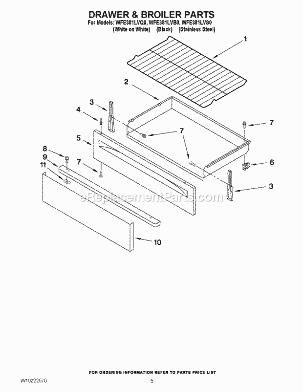 Whirlpool WFE381LVB0 Freestanding Electric Drawer & Broiler Parts Diagram