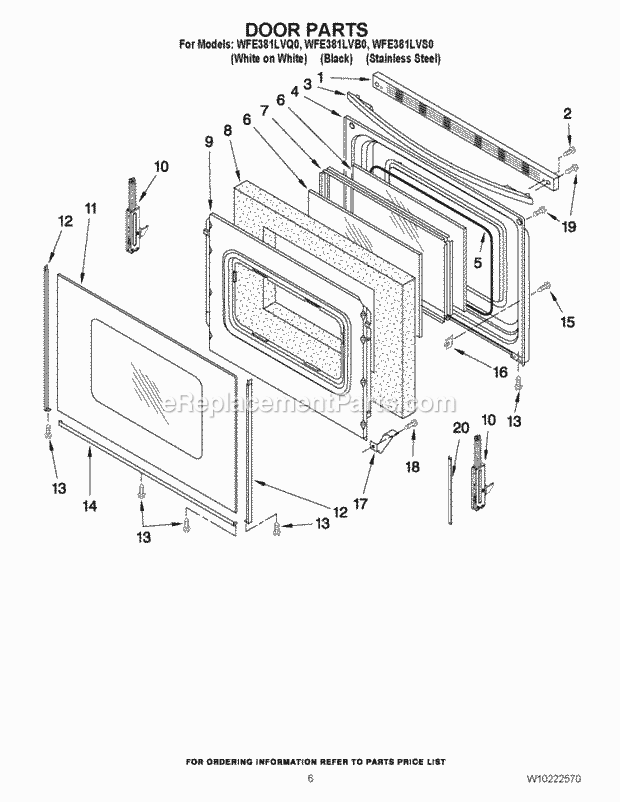 Whirlpool WFE381LVQ0 Freestanding Electric Door Parts Diagram