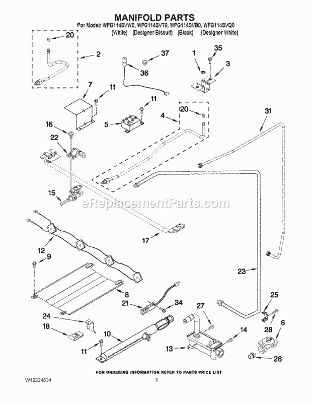 Whirlpool WFG114SVB0 Freestanding Gas Range Manifold Parts Diagram