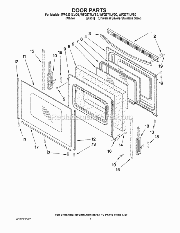 Whirlpool WFG371LVQ0 Freestanding Gas Range Door Parts Diagram