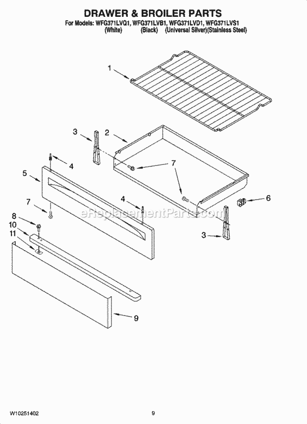 Whirlpool WFG371LVQ1 Freestanding Gas Range Drawer & Broiler Parts, Optional Parts Diagram