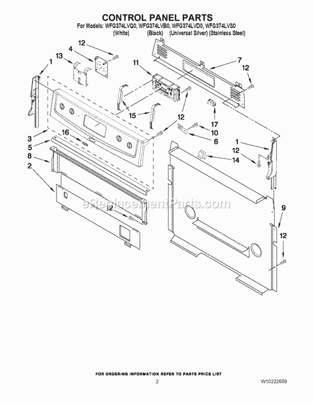 Whirlpool WFG374LVB0 Freestanding Gas Range Control Panel Parts Diagram