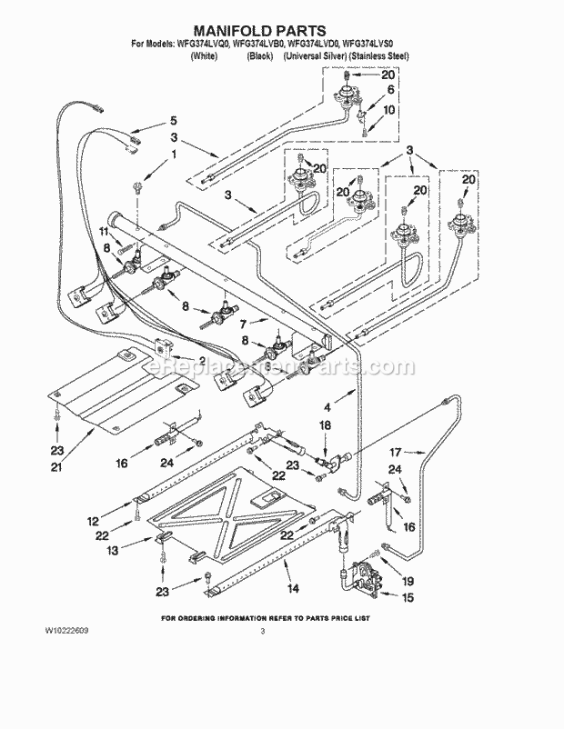 Whirlpool WFG374LVD0 Freestanding Gas Range Manifold Parts Diagram