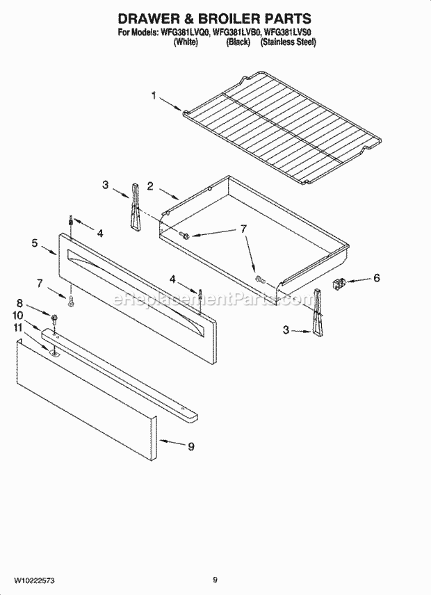 Whirlpool WFG381LVB0 Freestanding Gas Range Drawer & Broiler Parts, Optional Parts Diagram