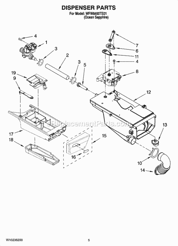 Whirlpool WFW8400TE01 Residential Washer Dispenser Parts Diagram