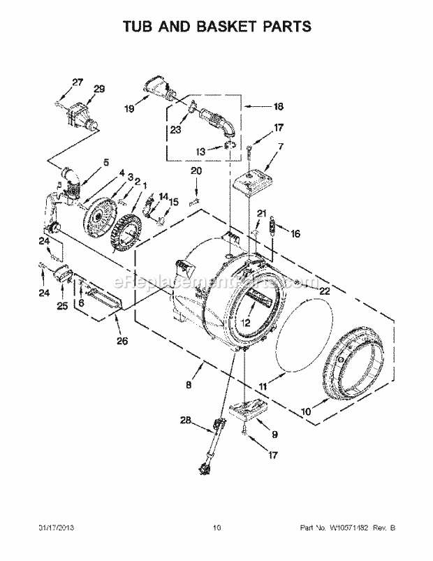 Whirlpool WFW88HEAC0 Automatic Washer Tub and Basket Parts Diagram