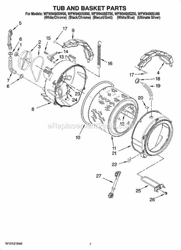 Whirlpool WFW9400SB00 Residential Washer Tub and Basket Parts Diagram