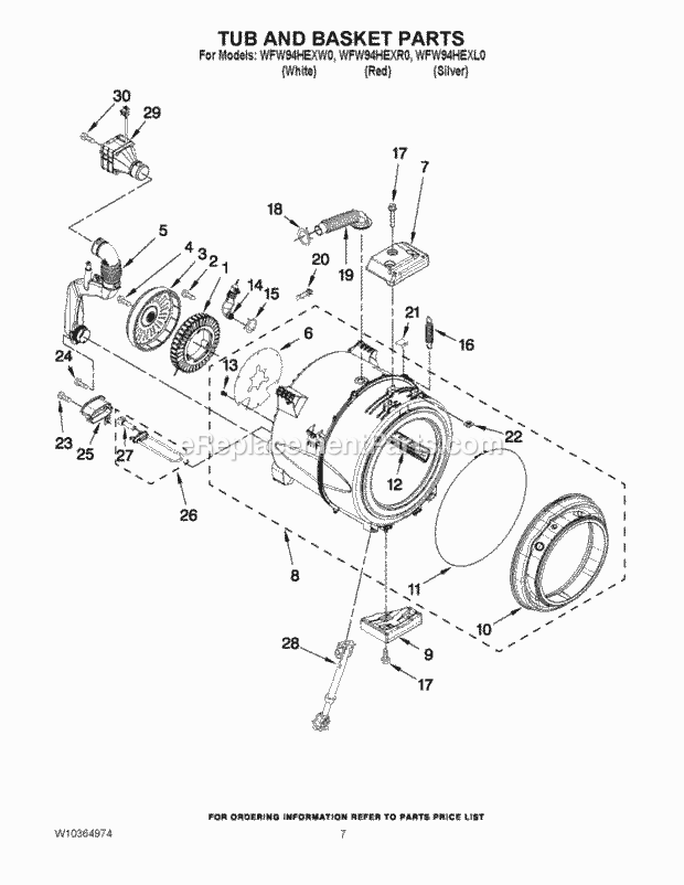 Whirlpool WFW94HEXR0 Residential Washer Tub and Basket Parts Diagram