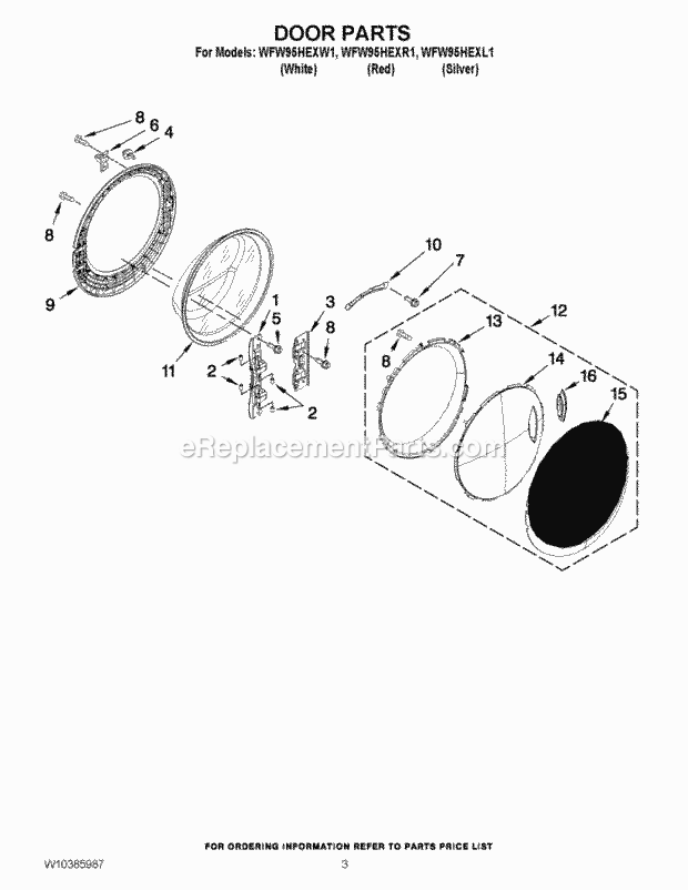 Whirlpool WFW95HEXW1 Residential Automatic Washer Door Parts Diagram